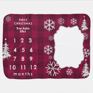 Rhinestones Red Plaid First Christmas Milestones Baby Blanket