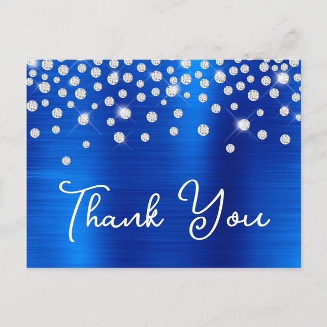Rhinestones Royal Blue 21st Birthday Thank You Postcard (Front)
