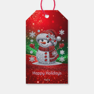 Rhinestones Snowman Holiday Gift Tag