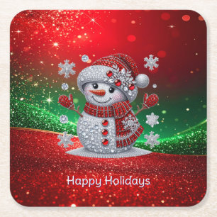 Rhinestones Snowman Holiday Paper Coaster