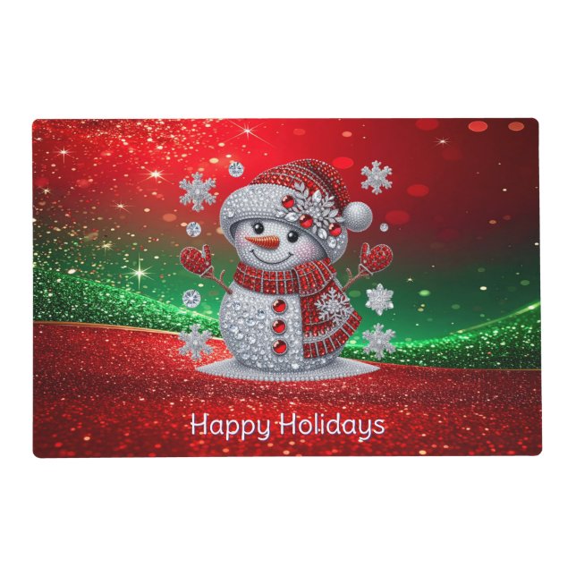 Rhinestones Snowman Holiday Paper Placemat (Front)