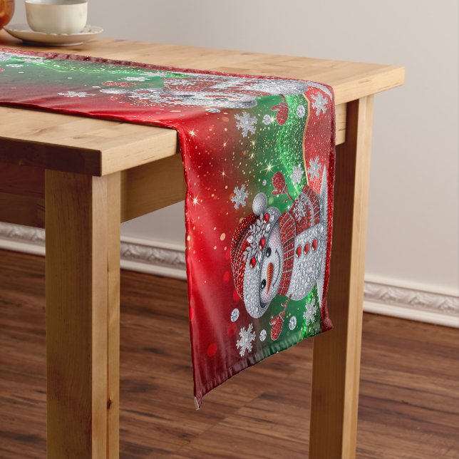 Rhinestones Snowman Holiday Table Runner (In Situ)