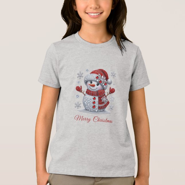 Rhinestones Snowman Holiday Tri-Blend Shirt (Front)