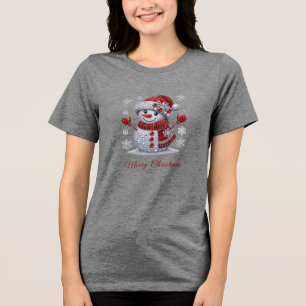 Rhinestones Snowman Holiday Women's Tri-Blend Shirt