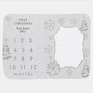 Rhinestones White Baby First Christmas Milestones Baby Blanket