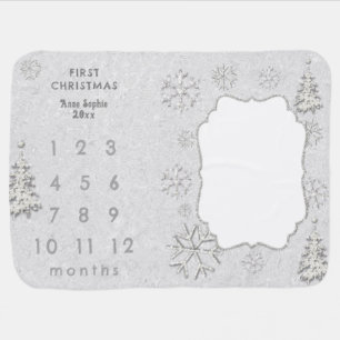 Rhinestones White Baby First Christmas Milestones Blanket