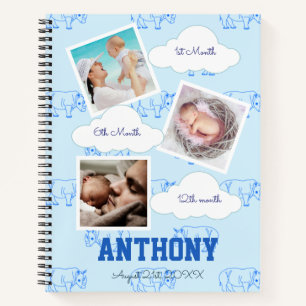 Rhino 1st birthday Baby Milestone Guest Notebook