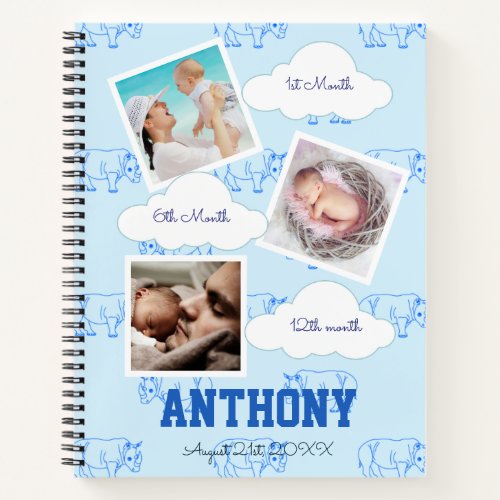 Rhino 1st birthday Baby Milestone Guest  Notebook