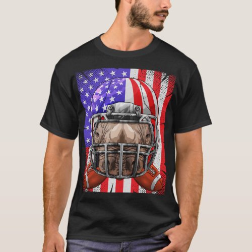 Rhino American Football USA Flag Merica Animal Foo T_Shirt