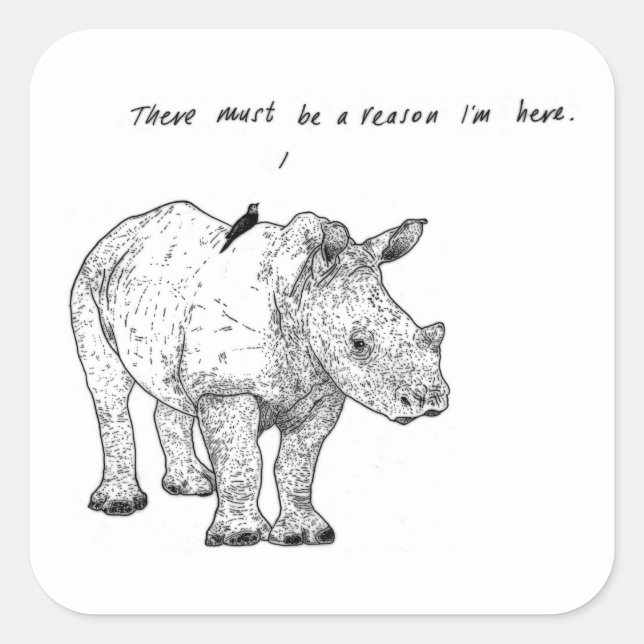 Rhino and Bird Stickers (Pack of 6, 3" x 3") (Front)