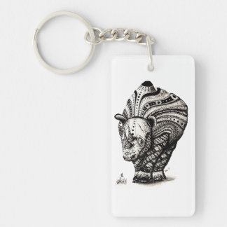Rhino and butterfly pattern tribal keychain