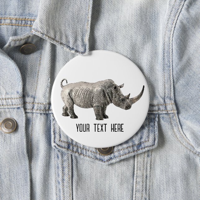 Rhino Animal Cute Adorable Custom Button (In Situ)