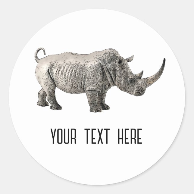 Rhino Animal Cute Adorable Custom Classic Round Sticker (Front)