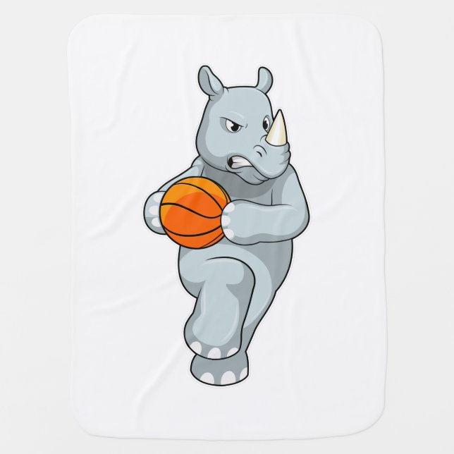 Rhino as Basketball player with Basketball Baby Blanket (Front)