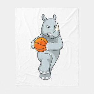 Rhino as Basketball player with Basketball Fleece Blanket