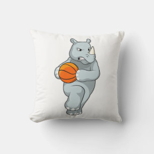 Rhino as Basketball player with Basketball Throw Pillow