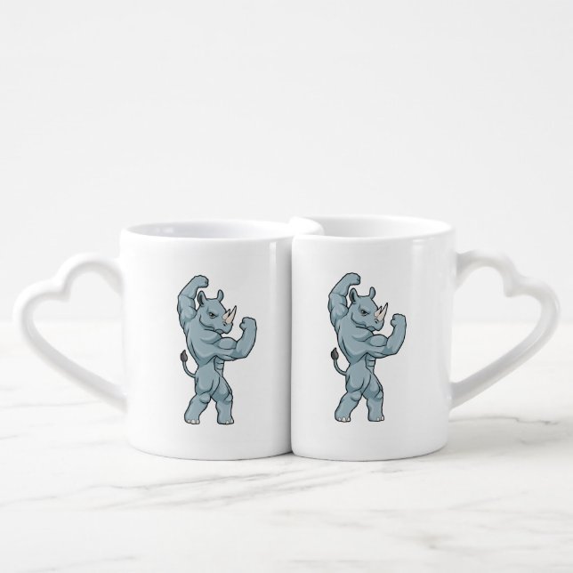 Rhino as Bodybuilder extreme Coffee Mug Set (Front Nesting)