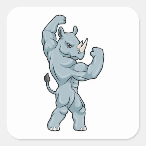 Rhino as Bodybuilder extreme Square Sticker