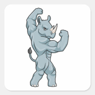 Rhino as Bodybuilder extreme Square Sticker