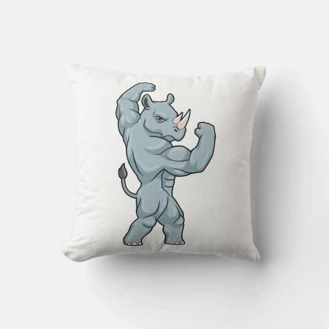 Rhino as Bodybuilder extreme Throw Pillow (Front)