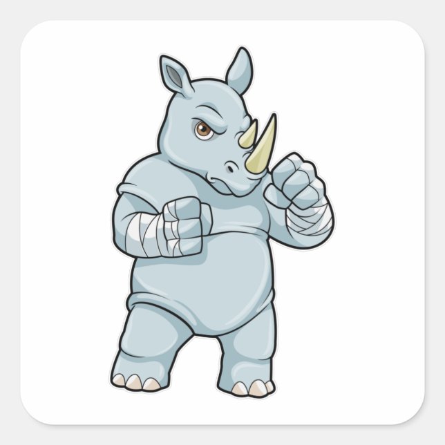 Rhino as Boxer at Boxing Square Sticker (Front)