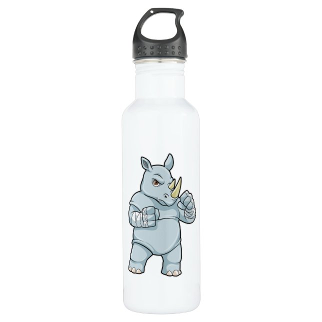 Rhino as Boxer at Boxing Stainless Steel Water Bottle (Front)