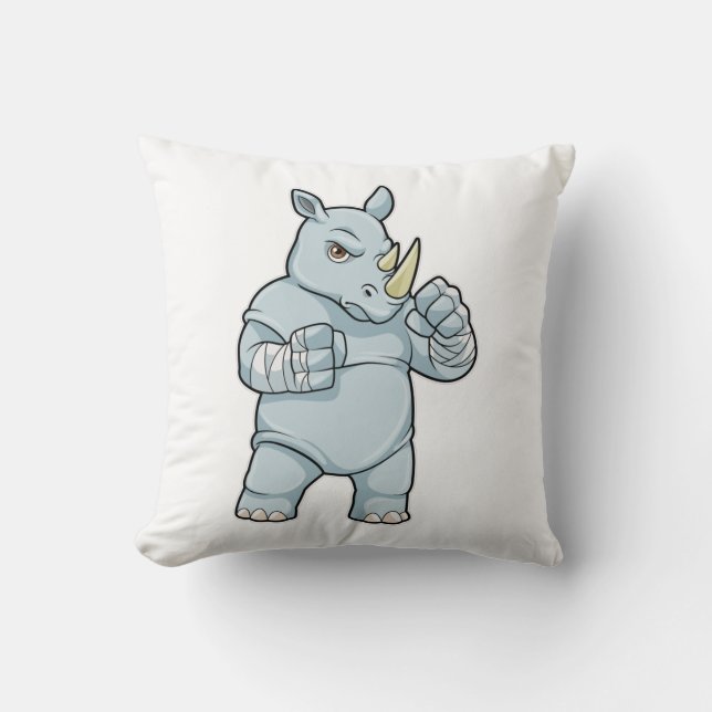 Rhino as Boxer at Boxing Throw Pillow (Front)