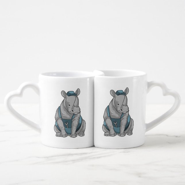 Rhino as Craftsman with Wrench Coffee Mug Set (Front Nesting)