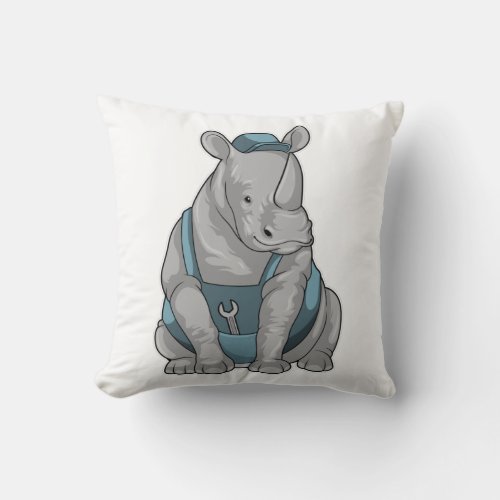 Rhino as Craftsman with Wrench Throw Pillow