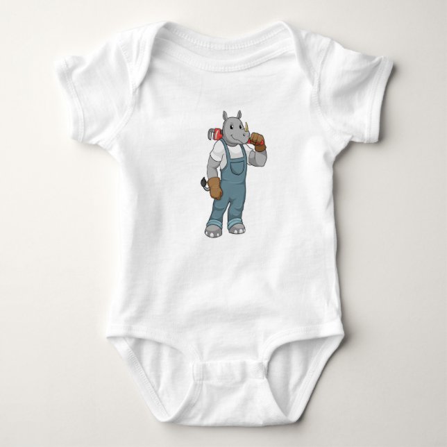 Rhino as Handyman with Water pump pliers Baby Bodysuit (Front)