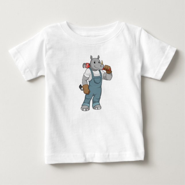 Rhino as Handyman with Water pump pliers Baby T-Shirt (Front)