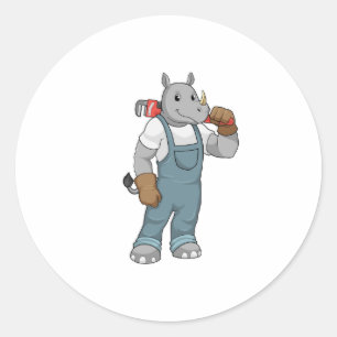 Rhino as Handyman with Water pump pliers Classic Round Sticker