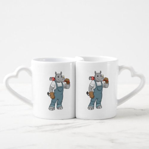 Rhino as Handyman with Water pump pliers Coffee Mug Set