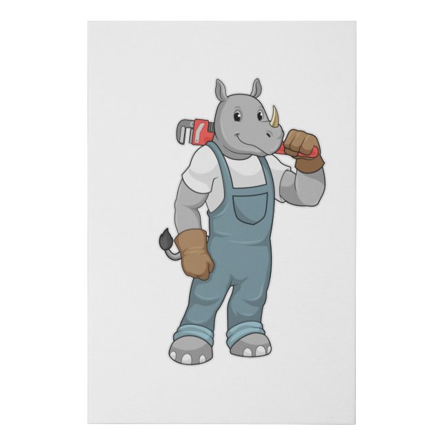 Rhino as Handyman with Water pump pliers Faux Canvas Print (Front)