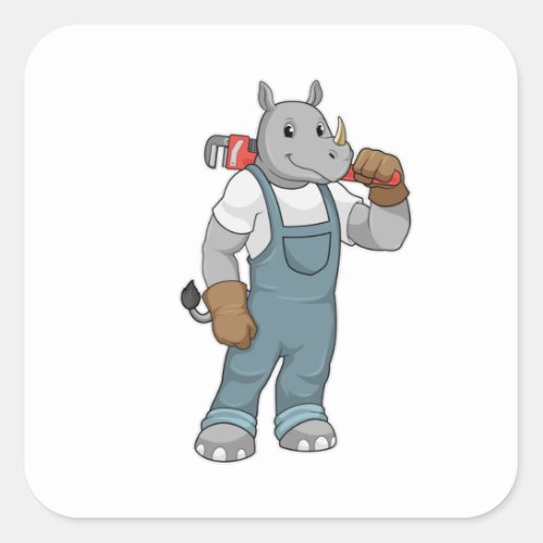 Rhino as Handyman with Water pump pliers Square Sticker