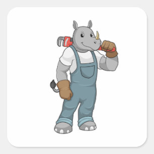 Rhino as Handyman with Water pump pliers Square Sticker