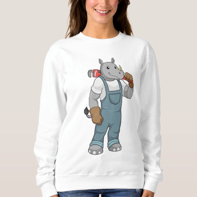 Rhino as Handyman with Water pump pliers Sweatshirt (Front)