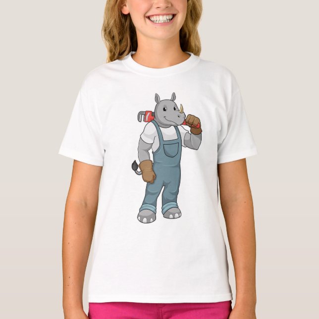 Rhino as Handyman with Water pump pliers T-Shirt (Front)