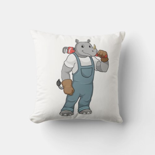 Rhino as Handyman with Water pump pliers Throw Pillow