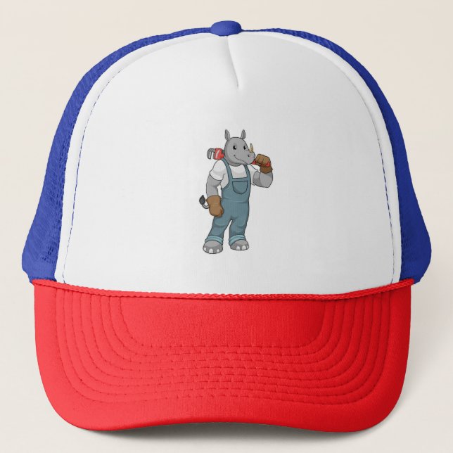 Rhino as Handyman with Water pump pliers Trucker Hat (Front)