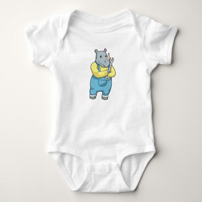 Rhino as Mechanic with Wrench Baby Bodysuit (Front)