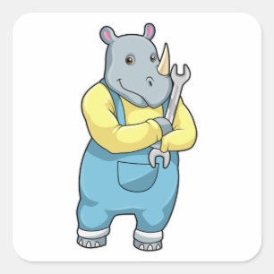 Rhino as Mechanic with Wrench Square Sticker