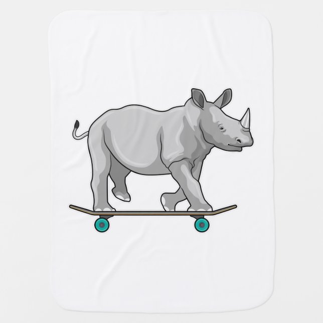 Rhino as Skater with Skateboard Baby Blanket (Front)