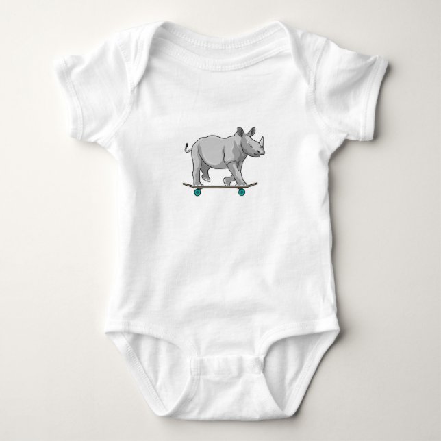 Rhino as Skater with Skateboard Baby Bodysuit (Front)