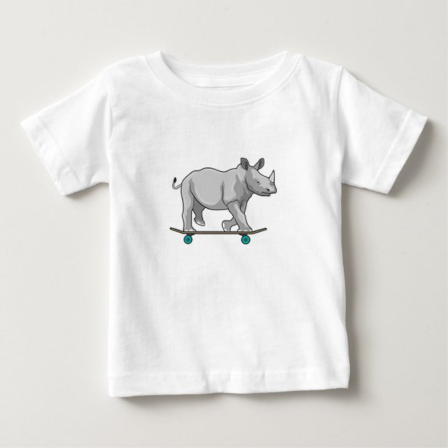 Rhino as Skater with Skateboard Baby T-Shirt (Front)