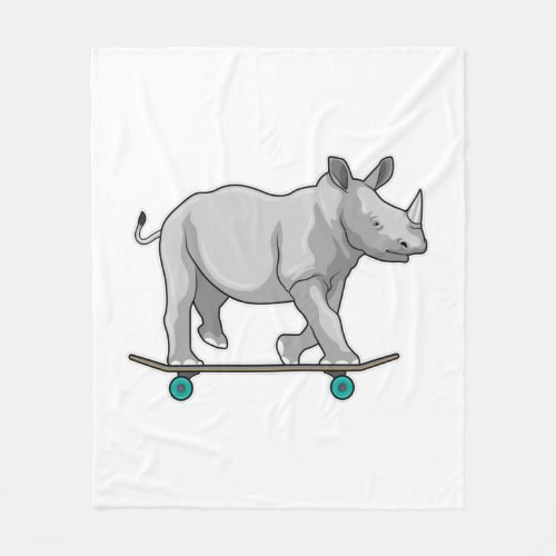 Rhino as Skater with Skateboard Fleece Blanket