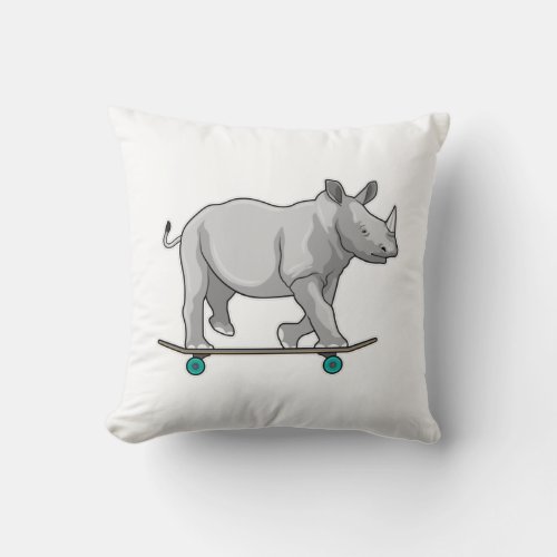 Rhino as Skater with Skateboard Throw Pillow