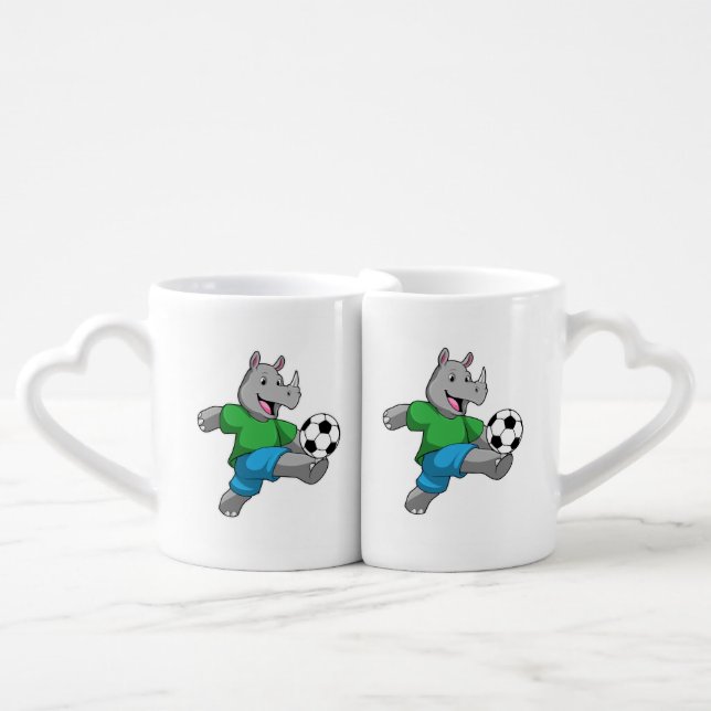 Rhino as Soccer player with Soccer Coffee Mug Set (Front Nesting)