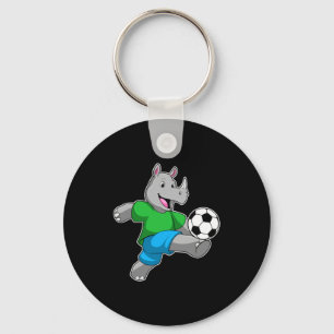 Rhino As Soccer Player With Soccer T Shirt Keychain