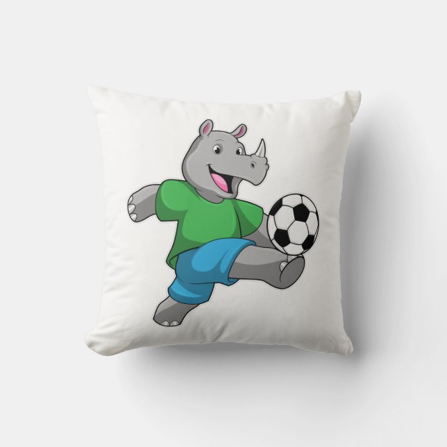 Rhino as Soccer player with Soccer Throw Pillow (Front)